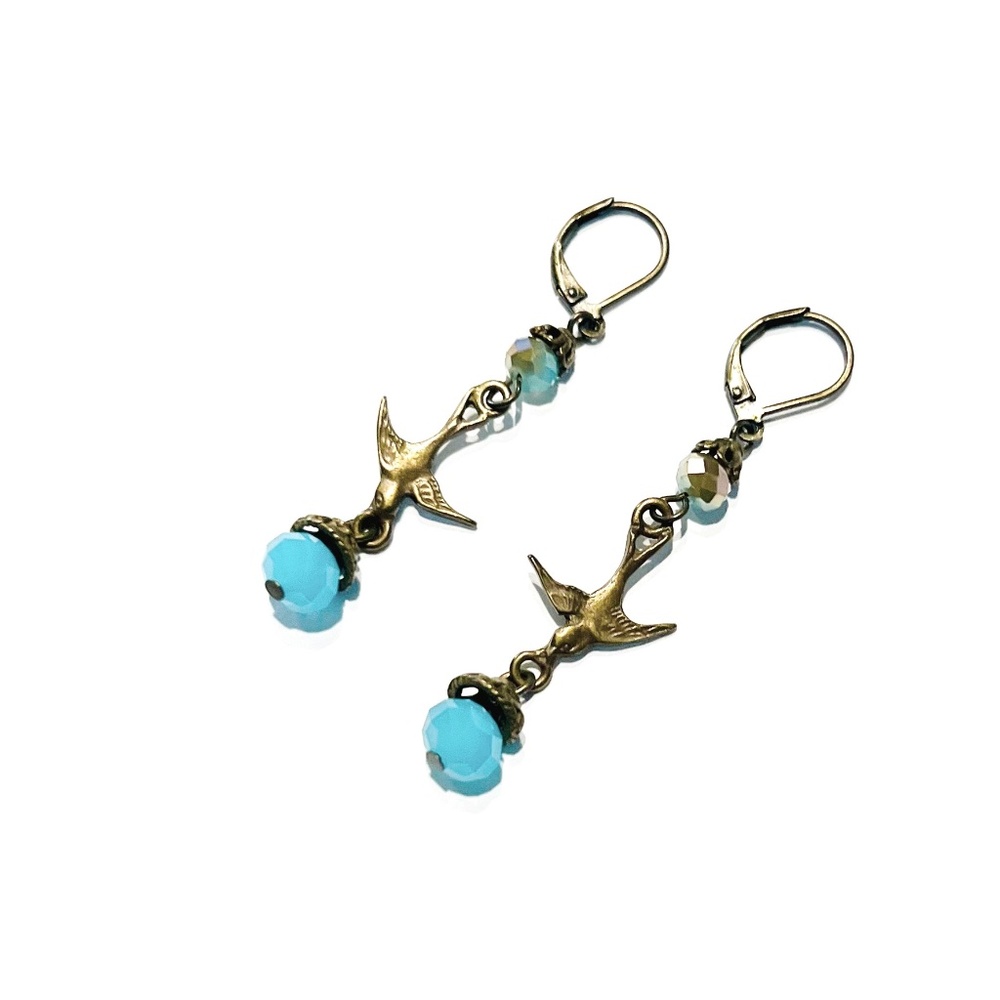Drop earrings With Bird Charm